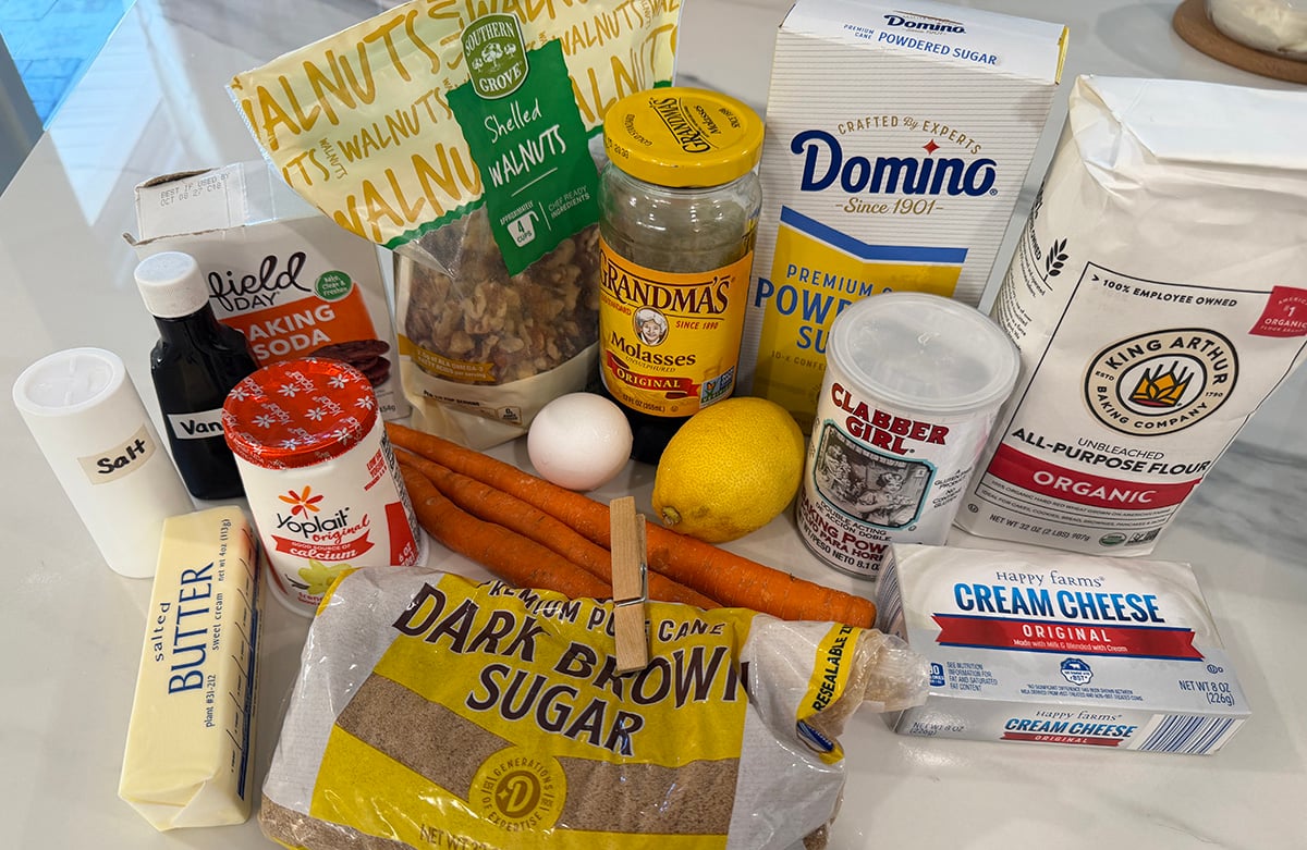 Ingredients in grandma's carrot yogurt squares recipe.