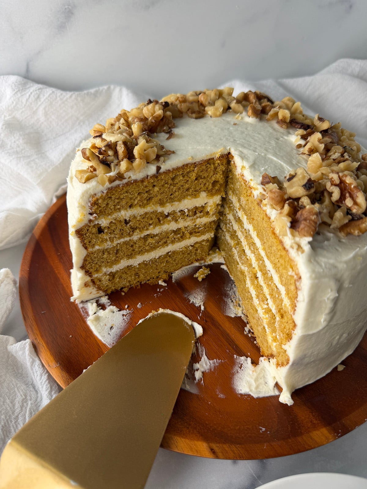 Pumpkin cake with cake mix on a serving platter.